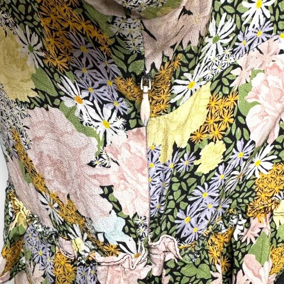 Rokh Womens Slit Frill Dress Multicolor Floral Short Sleeve Asymmetric S… - Picture 11 of 13